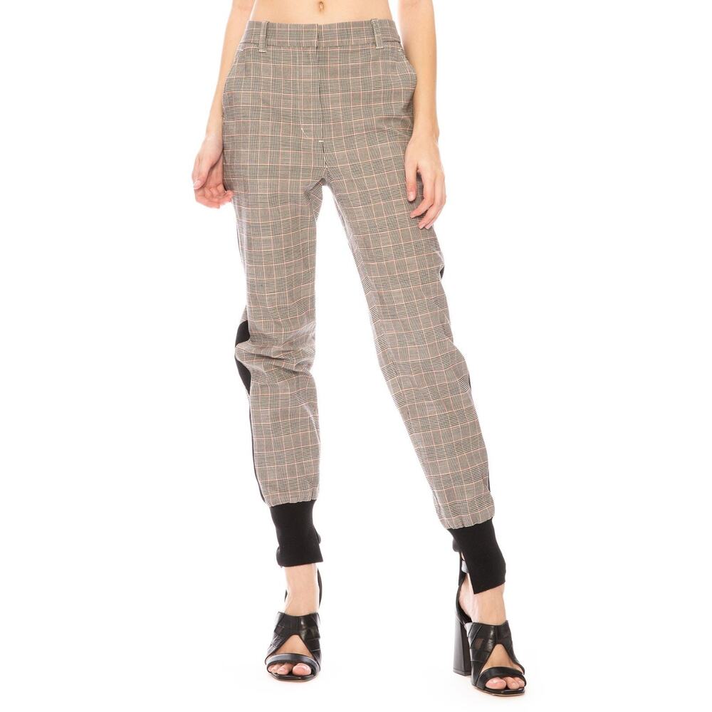 3.1 Phillip Lim Houndstooth Plaid Jogger Pants 10 Gray Black Stretch Wool Blend
